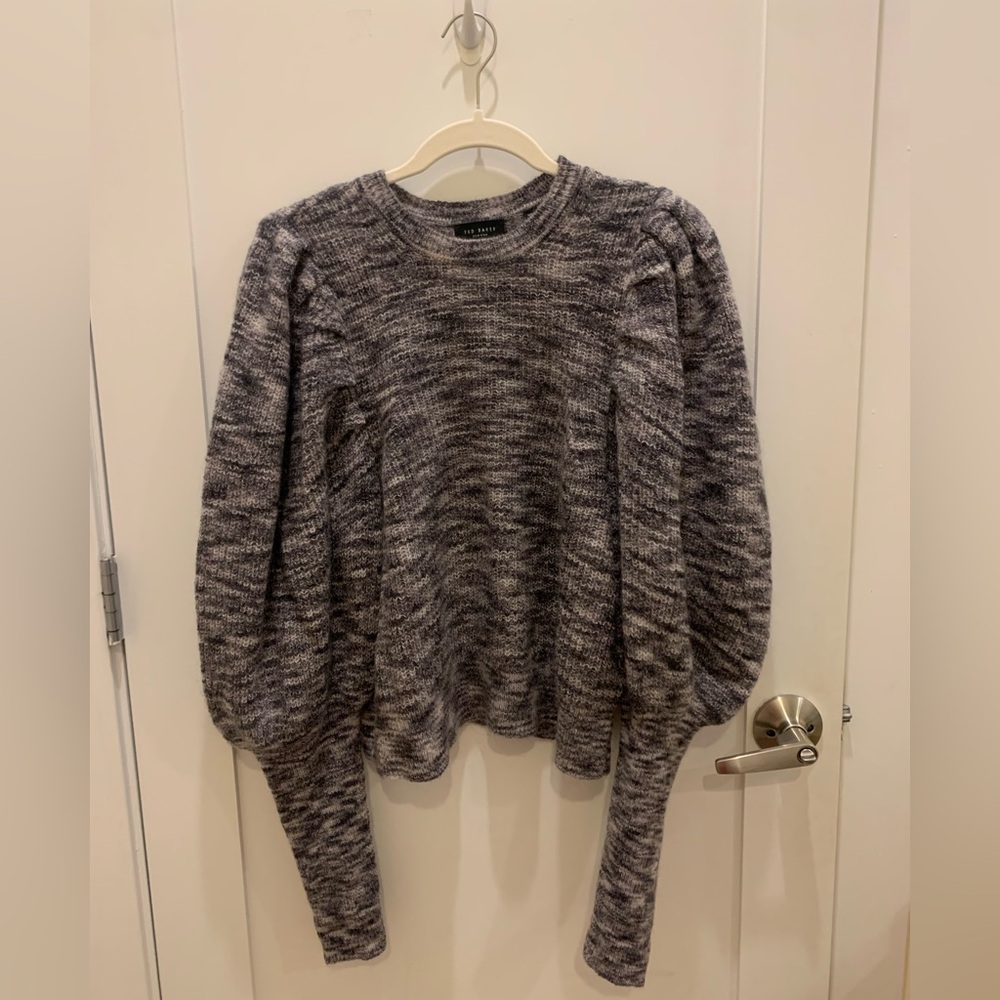 Ted Baker London Wool Gray Puff Sleeve Sweater, Women’s Size 3